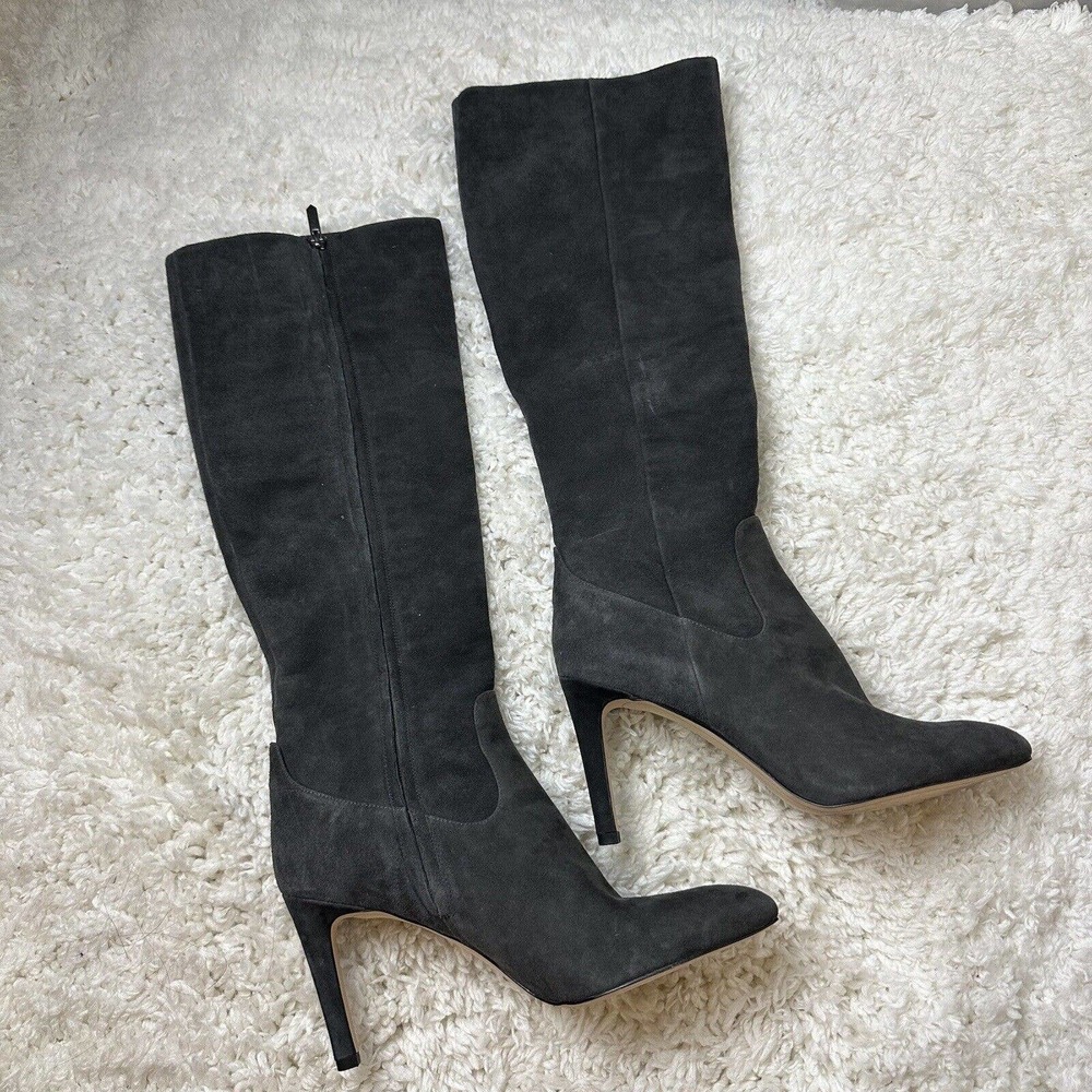 Sam Edelman Olencia Leather Suede Knee High Heeled Boots Gray Size 10